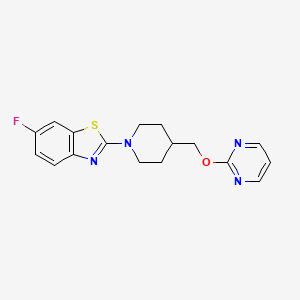 molecular formula C17H17FN4OS B2557352 6-Fluoro-2-{4-[(pyrimidin-2-yloxy)methyl]piperidin-1-yl}-1,3-benzothiazole CAS No. 2415570-03-3