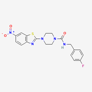 molecular formula C19H18FN5O3S B2557515 N-[(4-fluorophenyl)methyl]-4-(6-nitro-1,3-benzothiazol-2-yl)piperazine-1-carboxamide CAS No. 1210643-96-1