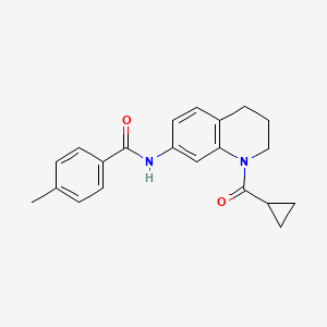 molecular formula C21H22N2O2 B2557525 N-(1-cyclopropanecarbonyl-1,2,3,4-tetrahydroquinolin-7-yl)-4-methylbenzamide CAS No. 898465-40-2