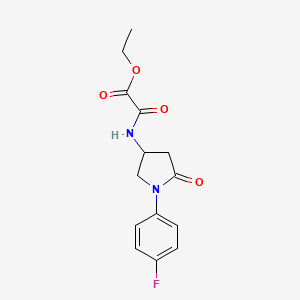 molecular formula C14H15FN2O4 B2557548 Ethyl 2-((1-(4-fluorophenyl)-5-oxopyrrolidin-3-yl)amino)-2-oxoacetate CAS No. 896297-34-0