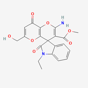 molecular formula C20H18N2O7 B2557576 methyl 2'-amino-1-ethyl-6'-(hydroxymethyl)-2,8'-dioxo-1,2-dihydro-8'H-spiro[indole-3,4'-pyrano[3,2-b]pyran]-3'-carboxylate CAS No. 884214-48-6