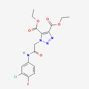 molecular formula C16H16ClFN4O5 B2557591 4,5-diethyl 1-{[(3-chloro-4-fluorophenyl)carbamoyl]methyl}-1H-1,2,3-triazole-4,5-dicarboxylate CAS No. 912781-28-3