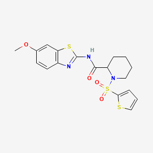 molecular formula C18H19N3O4S3 B2557600 N-(6-methoxybenzo[d]thiazol-2-yl)-1-(thiophen-2-ylsulfonyl)piperidine-2-carboxamide CAS No. 1100754-26-4
