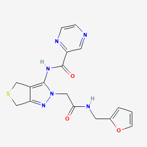 molecular formula C17H16N6O3S B2557680 N-(2-(2-((furan-2-ylmethyl)amino)-2-oxoethyl)-4,6-dihydro-2H-thieno[3,4-c]pyrazol-3-yl)pyrazine-2-carboxamide CAS No. 1105216-91-8