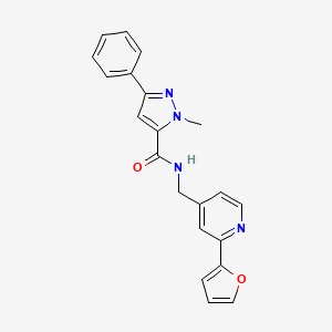 molecular formula C21H18N4O2 B2557682 N-((2-(furan-2-yl)pyridin-4-yl)methyl)-1-methyl-3-phenyl-1H-pyrazole-5-carboxamide CAS No. 2034342-14-6