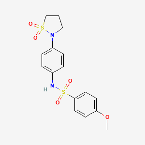 molecular formula C16H18N2O5S2 B2557686 N-(4-(1,1-dioxidoisothiazolidin-2-yl)phenyl)-4-methoxybenzenesulfonamide CAS No. 946260-02-2