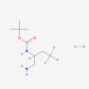 molecular formula C9H18ClF3N2O2 B2557735 tert-butylN-(1-amino-4,4,4-trifluorobutan-2-yl)carbamatehydrochloride CAS No. 2361644-97-3