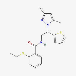 molecular formula C20H23N3OS2 B2557804 N-(2-(3,5-dimethyl-1H-pyrazol-1-yl)-2-(thiophen-2-yl)ethyl)-2-(ethylthio)benzamide CAS No. 2097859-72-6