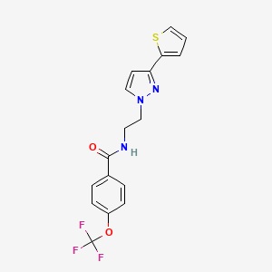 molecular formula C17H14F3N3O2S B2557813 N-(2-(3-(thiophen-2-yl)-1H-pyrazol-1-yl)ethyl)-4-(trifluoromethoxy)benzamide CAS No. 1448065-79-9