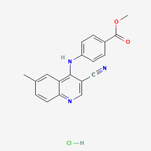 molecular formula C19H16ClN3O2 B2557880 Methyl 4-((3-cyano-6-methylquinolin-4-yl)amino)benzoate hydrochloride CAS No. 1331266-16-0