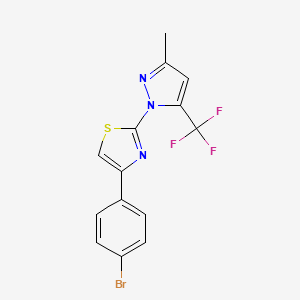 molecular formula C14H9BrF3N3S B2557883 4-(4-bromophenyl)-2-[3-methyl-5-(trifluoromethyl)-1H-pyrazol-1-yl]-1,3-thiazole CAS No. 955975-43-6