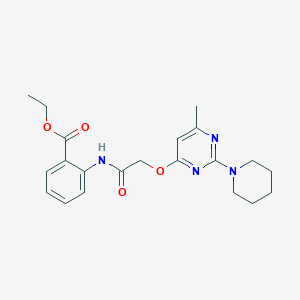 molecular formula C21H26N4O4 B2557936 Ethyl 2-(2-{[6-methyl-2-(piperidin-1-YL)pyrimidin-4-YL]oxy}acetamido)benzoate CAS No. 1029776-72-4