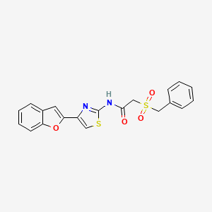 molecular formula C20H16N2O4S2 B2557961 N-(4-(benzofuran-2-yl)thiazol-2-yl)-2-(benzylsulfonyl)acetamide CAS No. 923386-15-6