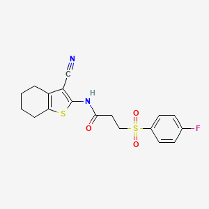 molecular formula C18H17FN2O3S2 B2557977 N-(3-cyano-4,5,6,7-tetrahydro-1-benzothiophen-2-yl)-3-(4-fluorobenzenesulfonyl)propanamide CAS No. 895475-27-1