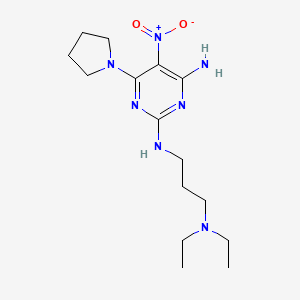 molecular formula C15H27N7O2 B2558062 N2-(3-(diethylamino)propyl)-5-nitro-6-(pyrrolidin-1-yl)pyrimidine-2,4-diamine CAS No. 674297-49-5