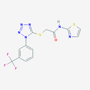molecular formula C13H9F3N6OS2 B255808 N-(1,3-thiazol-2-yl)-2-({1-[3-(trifluoromethyl)phenyl]-1H-tetraazol-5-yl}sulfanyl)acetamide 