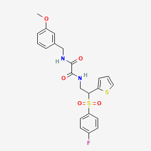 molecular formula C22H21FN2O5S2 B2558085 N1-(2-((4-fluorophenyl)sulfonyl)-2-(thiophen-2-yl)ethyl)-N2-(3-methoxybenzyl)oxalamide CAS No. 896329-86-5