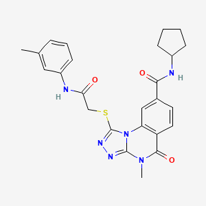 molecular formula C25H26N6O3S B2558099 N-cyclopentyl-4-methyl-1-({[(3-methylphenyl)carbamoyl]methyl}sulfanyl)-5-oxo-4H,5H-[1,2,4]triazolo[4,3-a]quinazoline-8-carboxamide CAS No. 1105225-16-8