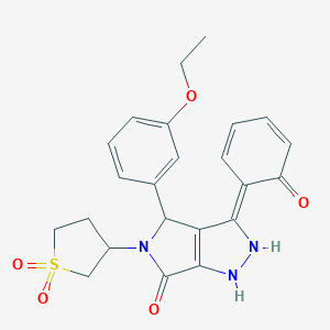 (3Z)-5-(1,1-dioxothiolan-3-yl)-4-(3-ethoxyphenyl)-3-(6-oxocyclohexa-2,4-dien-1-ylidene)-2,4-dihydro-1H-pyrrolo[3,4-c]pyrazol-6-one