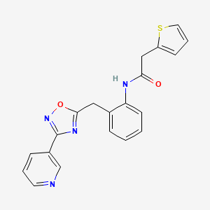 molecular formula C20H16N4O2S B2558225 N-(2-((3-(pyridin-3-yl)-1,2,4-oxadiazol-5-yl)methyl)phenyl)-2-(thiophen-2-yl)acetamide CAS No. 1796969-85-1