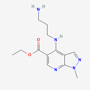 molecular formula C13H19N5O2 B2558259 ethyl 4-[(3-aminopropyl)amino]-1-methyl-1H-pyrazolo[3,4-b]pyridine-5-carboxylate CAS No. 866049-76-5