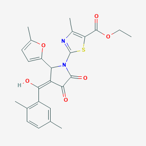 molecular formula C25H24N2O6S B255827 ethyl 2-[3-(2,5-dimethylbenzoyl)-4-hydroxy-2-(5-methylfuran-2-yl)-5-oxo-2,5-dihydro-1H-pyrrol-1-yl]-4-methyl-1,3-thiazole-5-carboxylate 