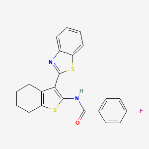 molecular formula C22H17FN2OS2 B2558286 N-[3-(1,3-benzothiazol-2-yl)-4,5,6,7-tetrahydro-1-benzothiophen-2-yl]-4-fluorobenzamide CAS No. 392236-48-5