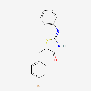 molecular formula C16H13BrN2OS B2558325 5-(4-Bromobenzyl)-2-(phenylimino)-1,3-thiazolidin-4-one CAS No. 219554-76-4
