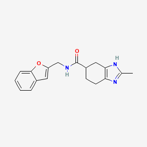 molecular formula C18H19N3O2 B2558356 N-(benzofuran-2-ylmethyl)-2-methyl-4,5,6,7-tetrahydro-1H-benzo[d]imidazole-5-carboxamide CAS No. 2034254-49-2