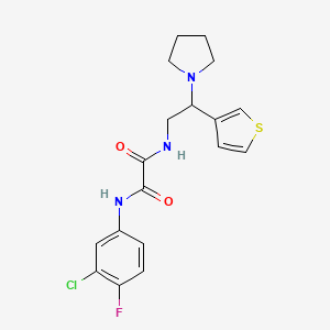 molecular formula C18H19ClFN3O2S B2558380 N'-(3-chloro-4-fluorophenyl)-N-[2-(pyrrolidin-1-yl)-2-(thiophen-3-yl)ethyl]ethanediamide CAS No. 946247-85-4