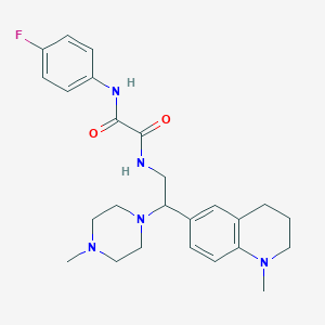 molecular formula C25H32FN5O2 B2558384 N'-(4-fluorophenyl)-N-[2-(1-methyl-1,2,3,4-tetrahydroquinolin-6-yl)-2-(4-methylpiperazin-1-yl)ethyl]ethanediamide CAS No. 922039-08-5