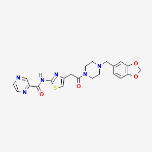 molecular formula C22H22N6O4S B2558408 N-(4-(2-(4-(benzo[d][1,3]dioxol-5-ylmethyl)piperazin-1-yl)-2-oxoethyl)thiazol-2-yl)pyrazine-2-carboxamide CAS No. 1209884-60-5