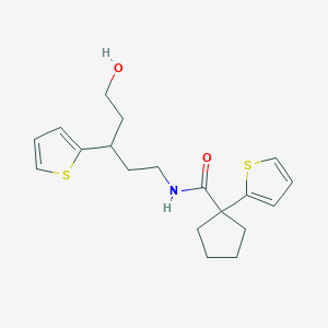 molecular formula C19H25NO2S2 B2558413 N-(5-hydroxy-3-(thiophen-2-yl)pentyl)-1-(thiophen-2-yl)cyclopentanecarboxamide CAS No. 2034241-58-0