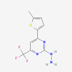 molecular formula C10H9F3N4S B2558419 2-Hydrazinyl-4-(5-methylthiophen-2-yl)-6-(trifluoromethyl)pyrimidine CAS No. 861432-48-6