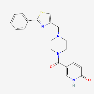 molecular formula C20H20N4O2S B2558425 5-(4-((2-phenylthiazol-4-yl)methyl)piperazine-1-carbonyl)pyridin-2(1H)-one CAS No. 1203084-36-9