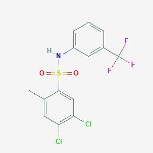 molecular formula C14H10Cl2F3NO2S B2558426 4,5-dichloro-2-methyl-N-[3-(trifluoromethyl)phenyl]benzene-1-sulfonamide CAS No. 2305450-49-9