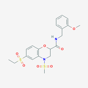 molecular formula C20H24N2O7S2 B2558431 6-(ethylsulfonyl)-N-(2-methoxybenzyl)-4-(methylsulfonyl)-3,4-dihydro-2H-1,4-benzoxazine-2-carboxamide CAS No. 866134-36-3