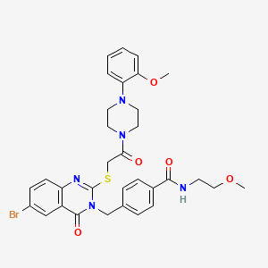 molecular formula C32H34BrN5O5S B2558435 4-((6-bromo-2-((2-(4-(2-methoxyphenyl)piperazin-1-yl)-2-oxoethyl)thio)-4-oxoquinazolin-3(4H)-yl)methyl)-N-(2-methoxyethyl)benzamide CAS No. 422288-56-0