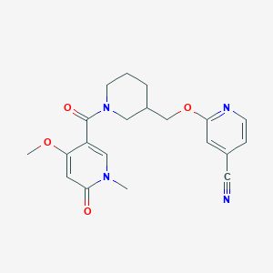 B2558436 2-[[1-(4-Methoxy-1-methyl-6-oxopyridine-3-carbonyl)piperidin-3-yl]methoxy]pyridine-4-carbonitrile CAS No. 2379978-10-4