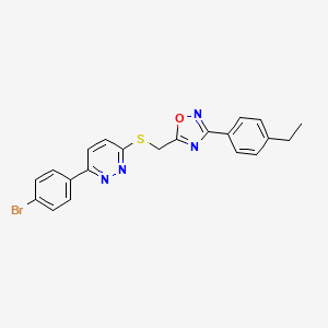 molecular formula C21H17BrN4OS B2558438 3-(4-Bromophenyl)-6-({[3-(4-ethylphenyl)-1,2,4-oxadiazol-5-yl]methyl}thio)pyridazine CAS No. 1115285-54-5
