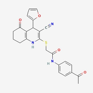 molecular formula C24H21N3O4S B2558444 N-(4-acetylphenyl)-2-{[3-cyano-4-(furan-2-yl)-5-oxo-1,4,5,6,7,8-hexahydroquinolin-2-yl]sulfanyl}acetamide CAS No. 383895-41-8