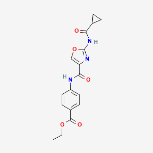 molecular formula C17H17N3O5 B2558456 ethyl 4-(2-cyclopropaneamido-1,3-oxazole-4-amido)benzoate CAS No. 1396784-25-0