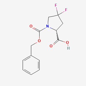 molecular formula C13H13F2NO4 B2558493 (R)-1-((Benzyloxy)carbonyl)-4,4-difluoropyrrolidine-2-carboxylic acid CAS No. 2136867-31-5