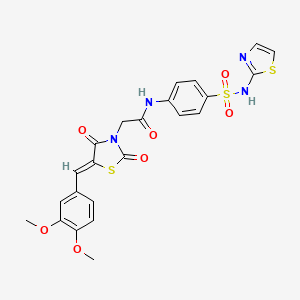 molecular formula C23H20N4O7S3 B2558499 (Z)-2-(5-(3,4-dimethoxybenzylidene)-2,4-dioxothiazolidin-3-yl)-N-(4-(N-(thiazol-2-yl)sulfamoyl)phenyl)acetamide CAS No. 292052-41-6