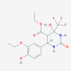 Ethyl 6-(3-ethoxy-4-hydroxyphenyl)-4-hydroxy-2-oxo-4-(trifluoromethyl)hexahydropyrimidine-5-carboxylate