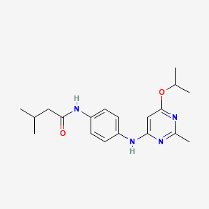 molecular formula C19H26N4O2 B2558568 N-(4-((6-isopropoxy-2-methylpyrimidin-4-yl)amino)phenyl)-3-methylbutanamide CAS No. 946273-14-9