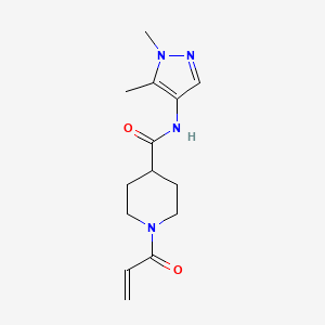 molecular formula C14H20N4O2 B2558570 N-(1,5-Dimethylpyrazol-4-yl)-1-prop-2-enoylpiperidine-4-carboxamide CAS No. 2361883-62-5