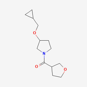 molecular formula C13H21NO3 B2558592 (3-(Cyclopropylmethoxy)pyrrolidin-1-yl)(tetrahydrofuran-3-yl)methanone CAS No. 2034387-26-1