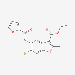 molecular formula C17H13BrO6 B2558604 Ethyl 6-bromo-5-(furan-2-carbonyloxy)-2-methyl-1-benzofuran-3-carboxylate CAS No. 308295-29-6