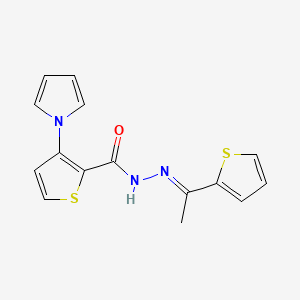 molecular formula C15H13N3OS2 B2558609 3-(1H-pyrrol-1-yl)-N'-[(1E)-1-(thiophen-2-yl)ethylidene]thiophene-2-carbohydrazide CAS No. 478076-87-8